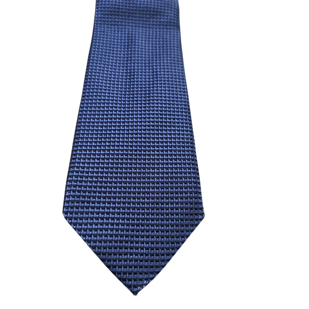 Cremieux Mens Classic Necktie‎ Blue Geometric Grid Silk Made In Italy Designer